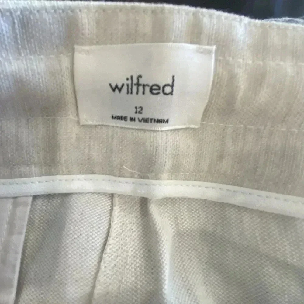 Aritzia Wilfred Allant Ecru Women's Ankle Cuff Pant 12  Buttonfly‎ linen lyocell